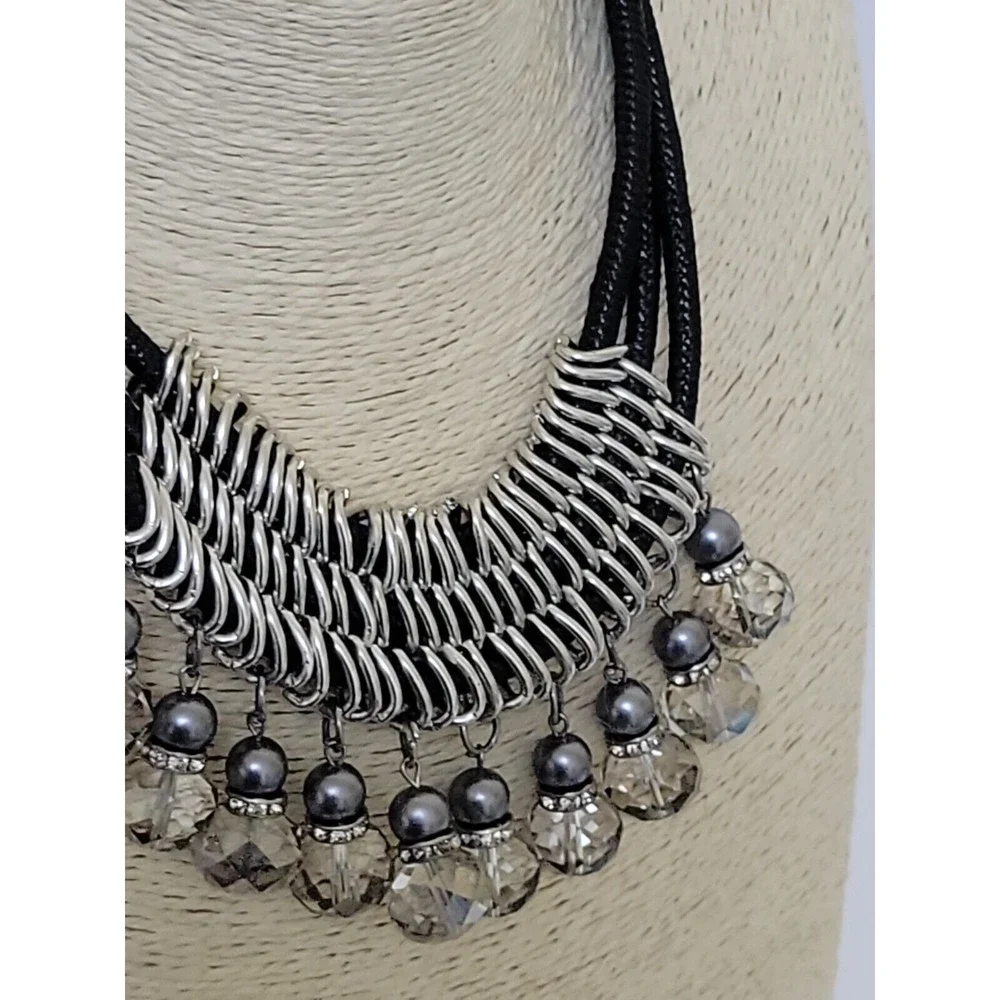 Vintage Silvertone Bling Chainmail Adjustable Statement Choker Necklace Jewelry - Picture 8 of 11